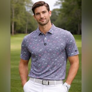 Bad Birdie Men's Floral Polo Shirt L